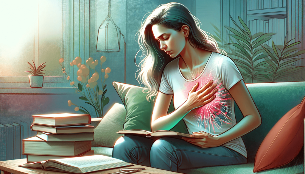 Fibromyalgia and Chest Pain: An In-depth Study 2 DALL·E 2023 12 25 13.57.19 Illustration for the keyword Fibromyalgia and Chest Pain An In depth Study image 2 The second image portrays a woman deeply engaged in studying h 1